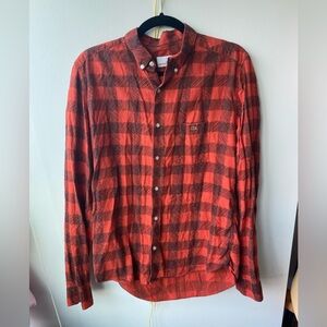 Lacoste Size 41 Medium Orange Plaid Shirt